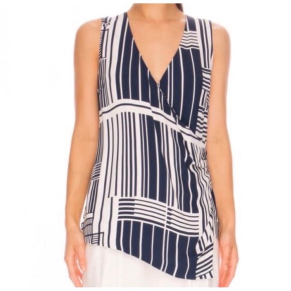 C/MEO Collective Tops - NWT C/MEO COLLECTIVE Night Air Top Navy Grid Geometric Stripe Wrap Blouse Small
